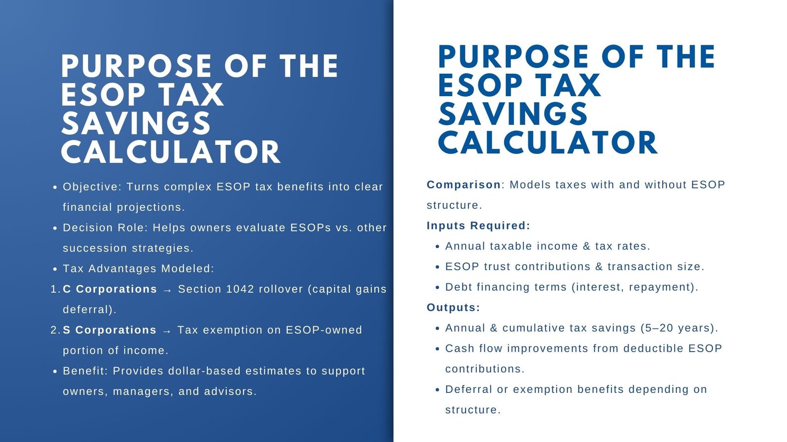 ESOP Calculator Guide to Project Employee Stock Ownership Plan Tax Benefits